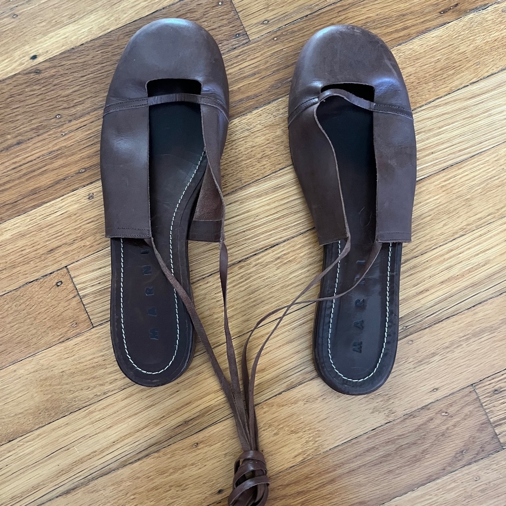 Marni Flats Brown Leather Size 41